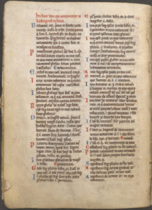 Première page de la liste de livres établie à la fin du XIIe siècle de la bibliothèque de l’abbaye de Reading (British Library, Egerton